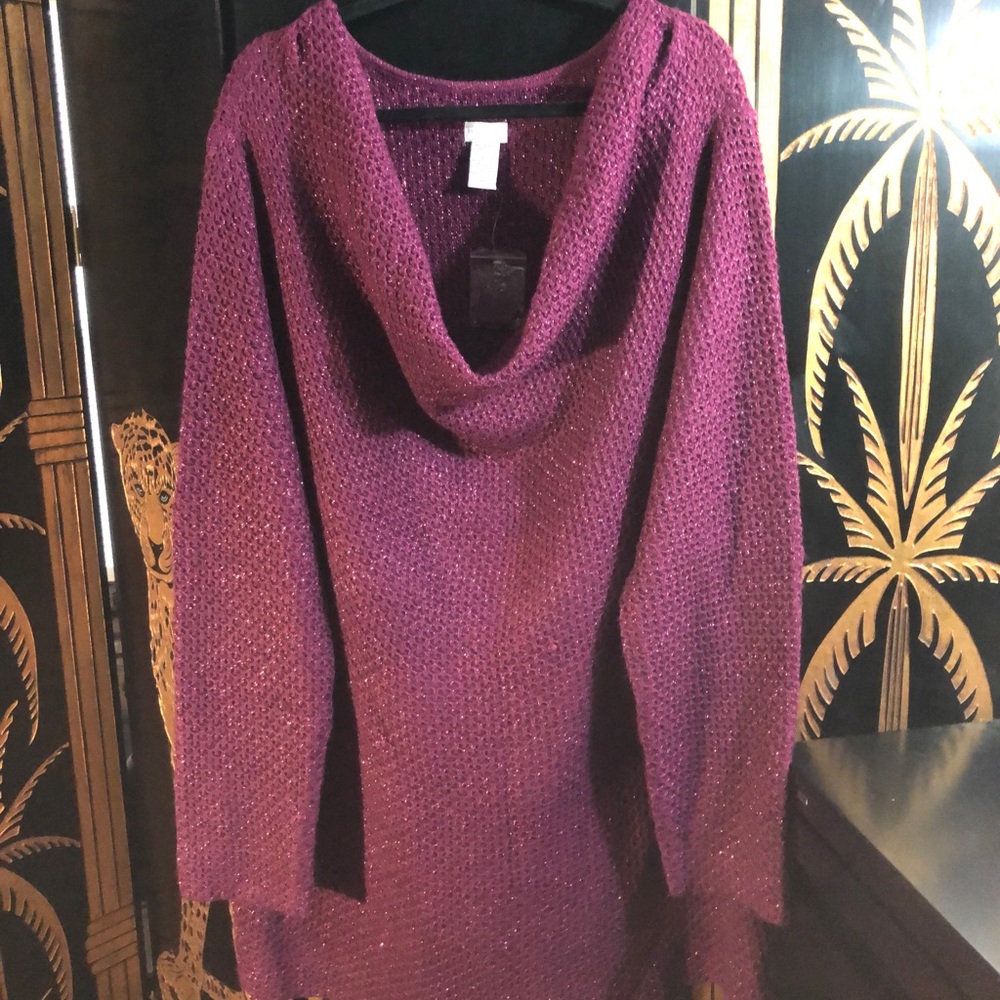 Grape Cowl Neck Glitter Sweater- Size 3X